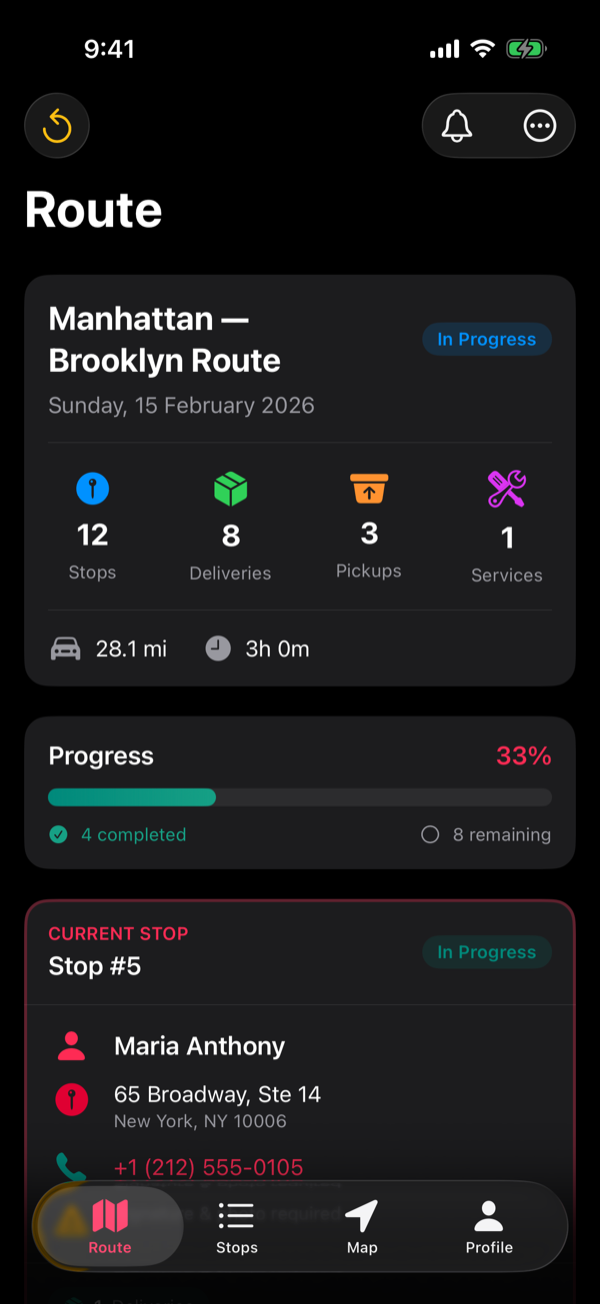 MyNext One route management screen