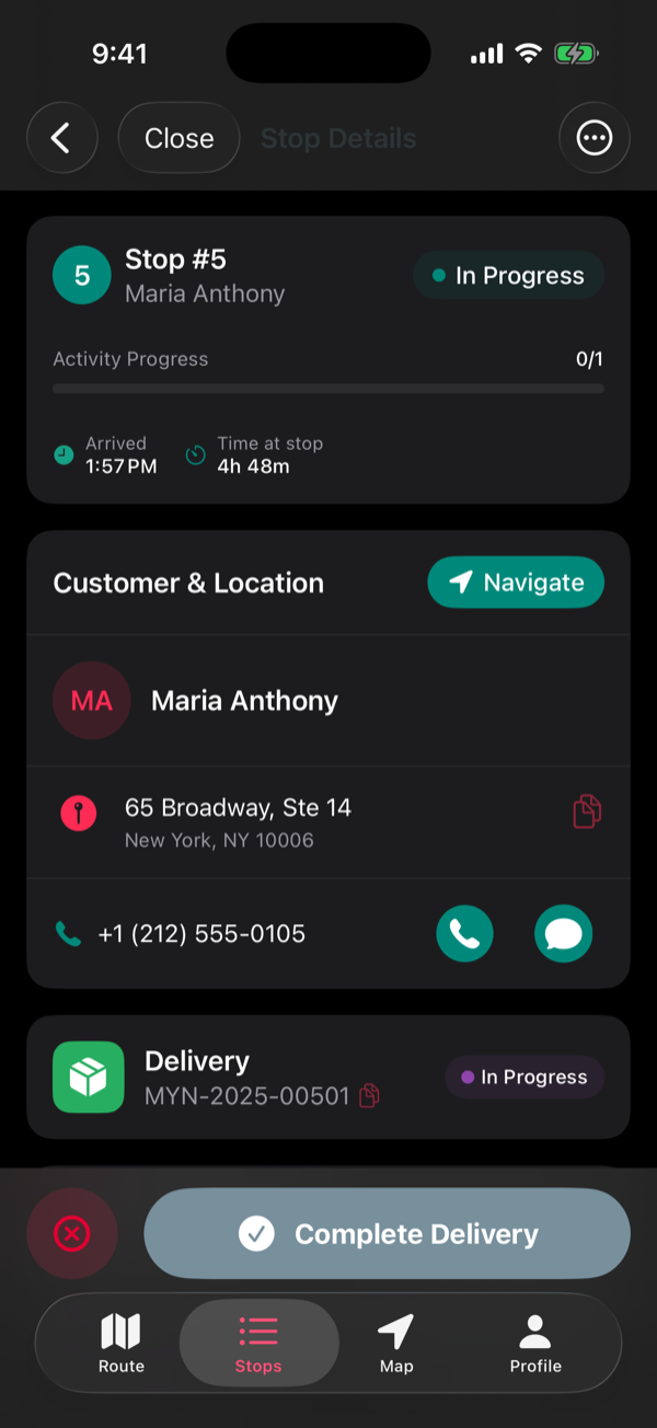 Stop detail with multiple activity types