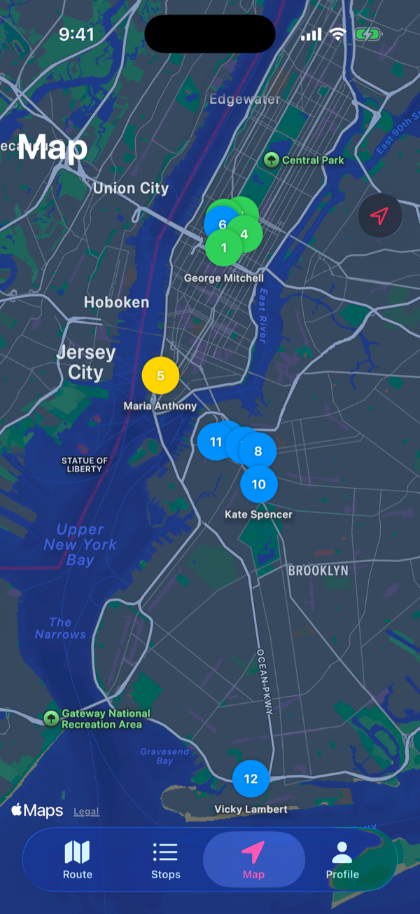 MyNext One route map with numbered stops